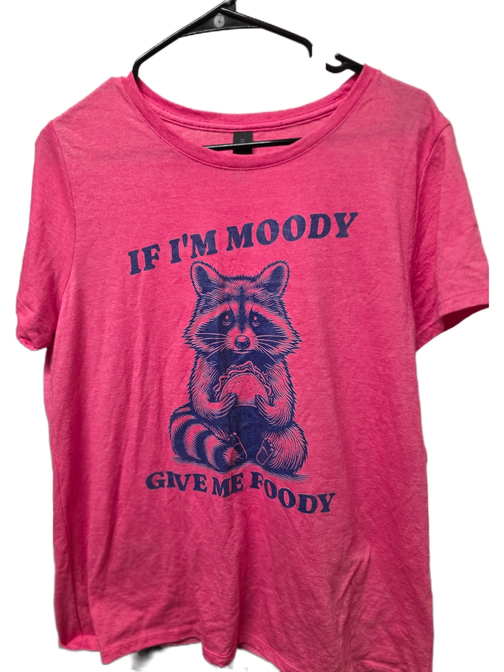 Gildan Pink Short-Sleeve Tee with Navy Raccoon Graphic
